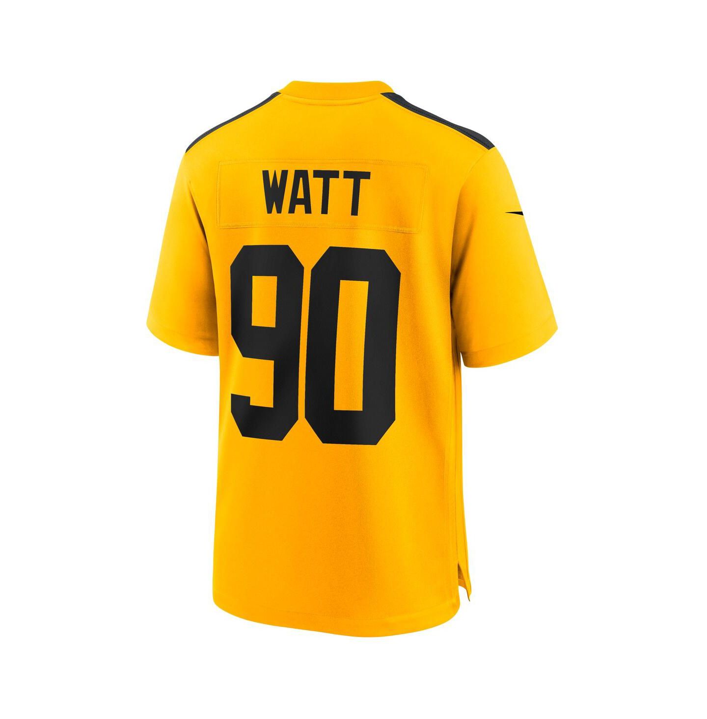 Мужской топ Nike T.J. Watt Gold Pittsburgh Steelers Alternate 1933 Throwback Game Jersey — фото 3