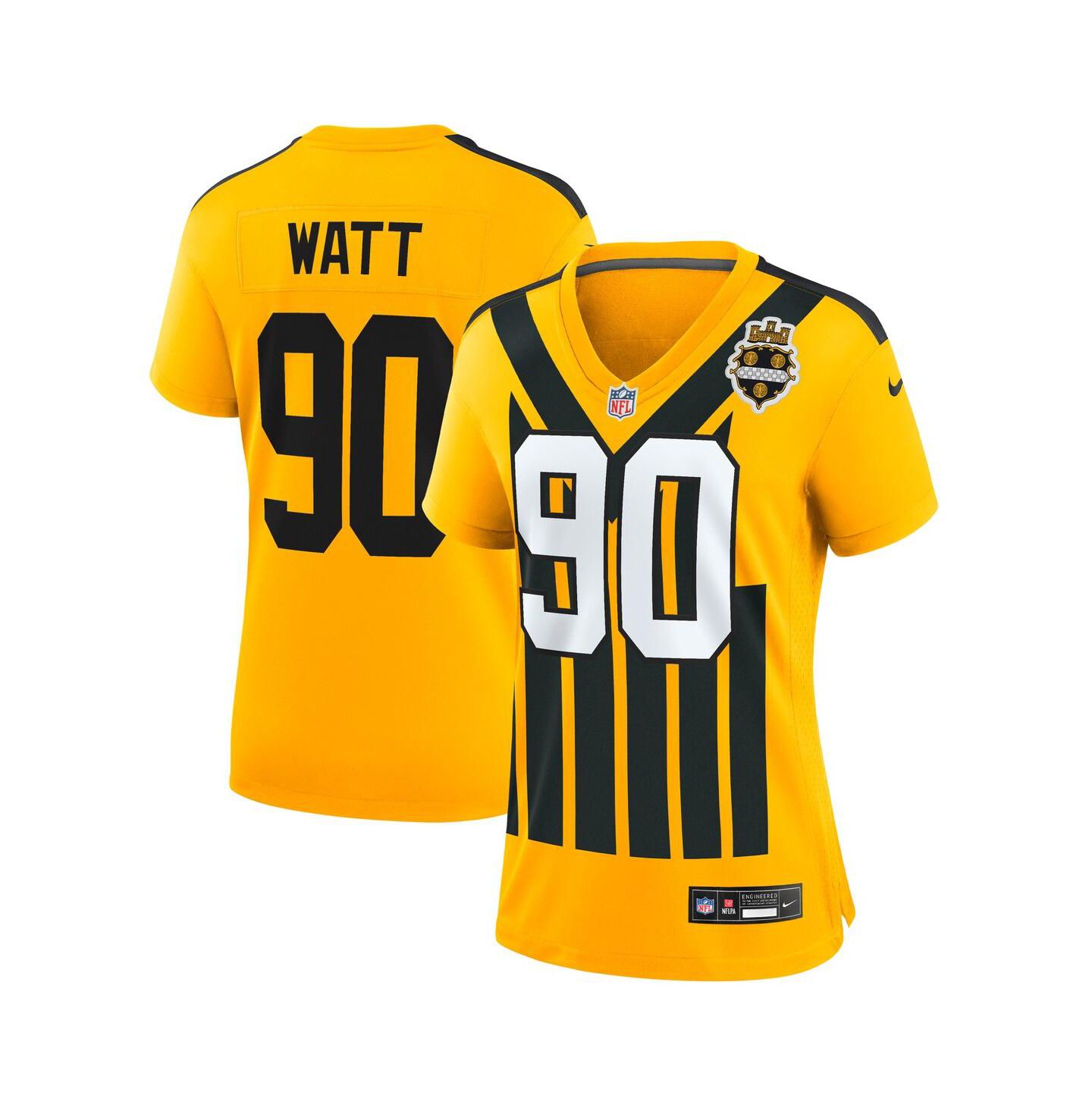 Женский топ Nike T.J. Watt Gold Pittsburgh Steelers Alternate 1933 Throwback Game Jersey — фото 1