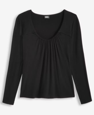 Women's Mixed Media Scoop-Neck Long-Sleeve Top, Macy's Exclusive