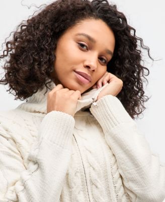 Juniors' Chenille Cable-Knit Collared Full-Zip Cardigan Sweater