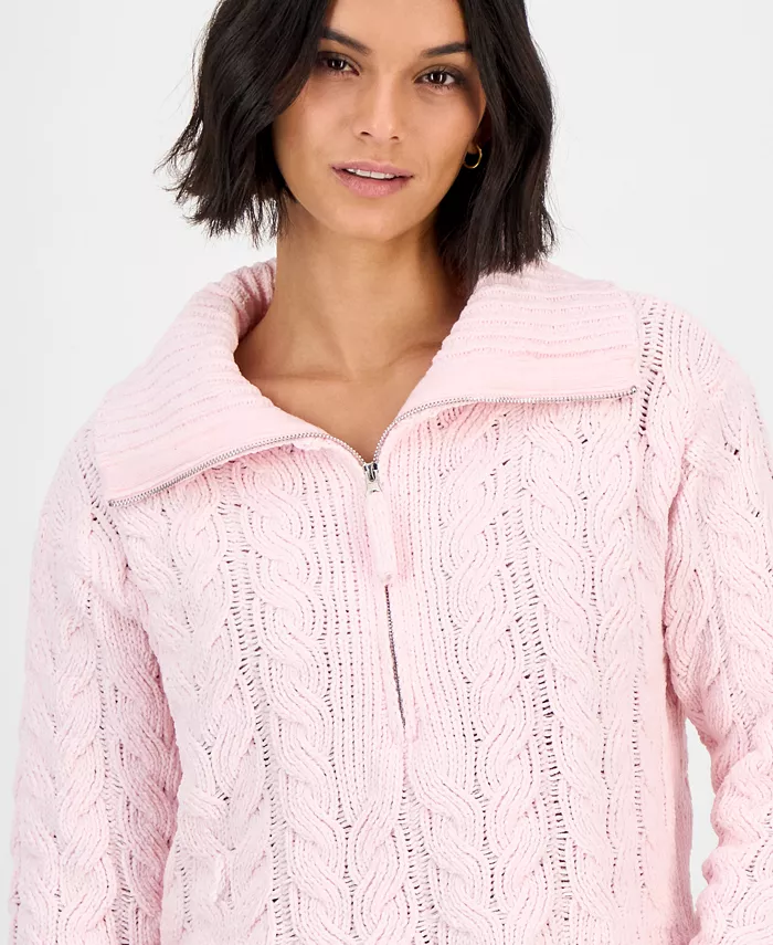 Juniors' Chenille Cable-Knit Half-Zip Sweater - thumbnail 5