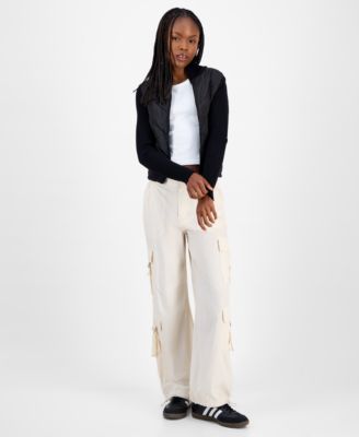 Juniors' Quilted-Front Full-Zip Cardigan