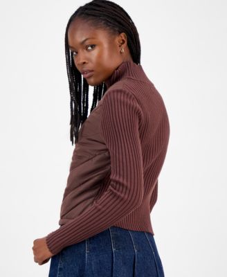 Juniors' Quilted-Front Full-Zip Cardigan