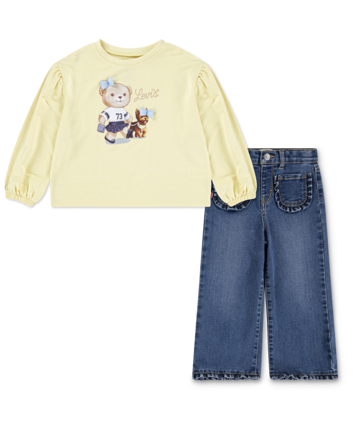 Levi's Baby Girls Bear Graphic Top And Wide-leg Jeans, 2 Piece Set In Multi