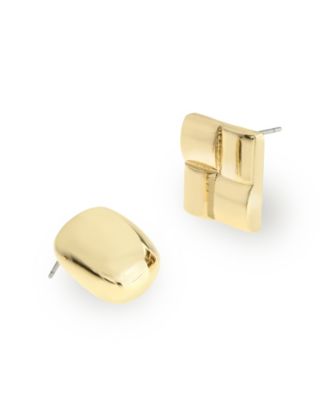 Gold Vintage Square Button Duo Earring Set