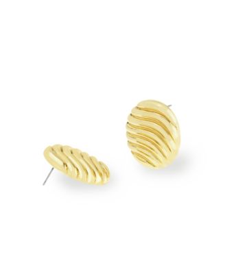 Gold Vintage Ribbed Circle Button Earrings