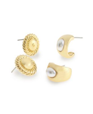 Faux Mother of Pearl Ribbed Circle Cuff Duo Earring Set