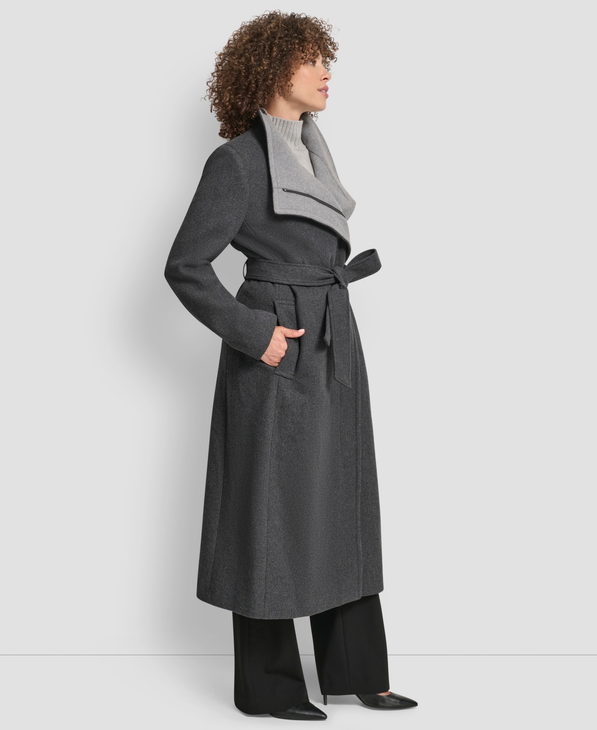 Dkny Women's Wing Collar Asymmetrical Wrap Coat In Gray