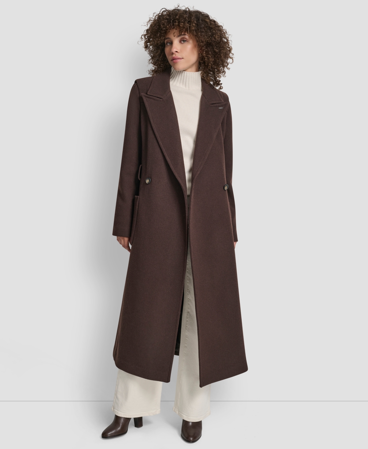 Dkny Women's Notch Collar Belted Wrap Coat In Brown