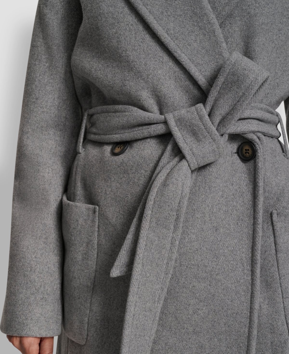Dkny Women's Notch Collar Belted Wrap Coat In Gray