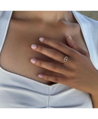 14k Gold Vermeil .925 Sterling Silver CZ Mariner Link Ring