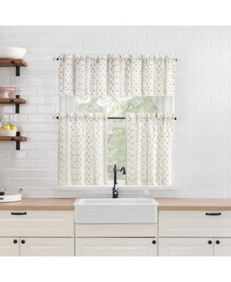 Ridgewood Floral Stripe Semi-Sheer Rod Pocket Kitchen Curtain Tier Pair