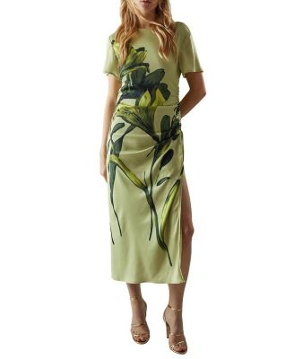 Women's Placement Print Crinkle Midi Satin Dress