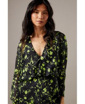 Women's Shadow Stripe Floral Batwing Midi Dress