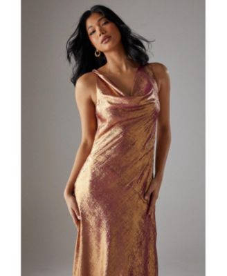 Women's Metallic Lame Cowl Neck Maxi Dress