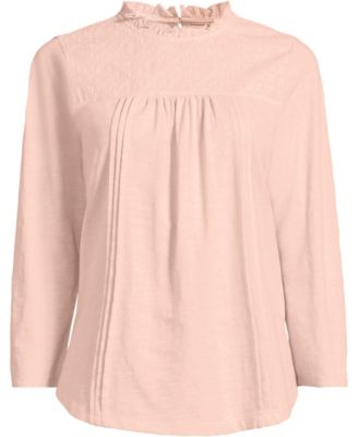 Women's 3/4 Sleeve Cotton Slub Lace Trim Top