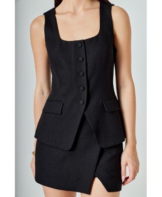 Women's Tweed Buttoned Scoop Neck Vest