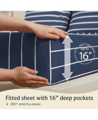 LuxClub 3-PC Striped Silky Soft Cooling Deep Pocket Sheet Set, Twin