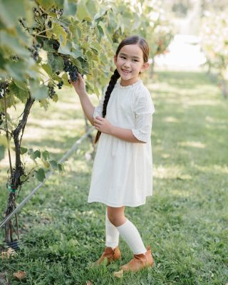 Little and Big Girls' Organic Flutter Sleeve Tiered Eyelet Dress