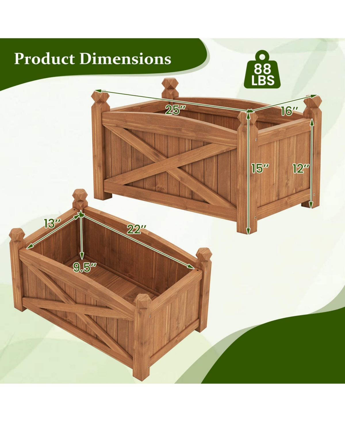 Gymax Wooden Raised Garden Bed Elevated Outdoor Planter Box w/ Drainage Holes for Patio