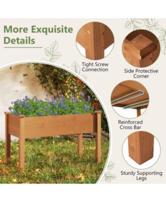 Raised Garden Bed Elevated Fir Wood Planter Box w/ Drain Hole Garden Planter