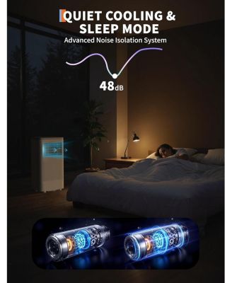 8,000 BTU Portable Air Conditioner - Floor Standing, Cooling, Fan & Dehumidifier, 24H Timer, Window Kit Included, Black & White Top Cover