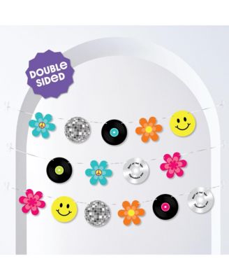 Through the Decades Garland Banner, 30 Feet of Cord, 15 Double-Sided Retro Decor