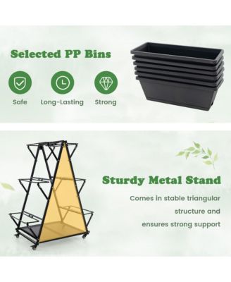 Lockable Wheels Drainage Holes 3-tier Vertical Garden Planter Box