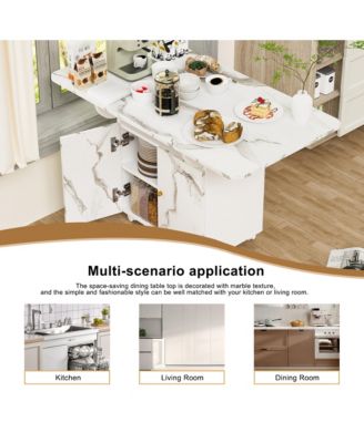 CASAINC 47" MDF, Marble Finish Folding Design, Storage Rack, Cabinet, Lockable Wheels Dining Table