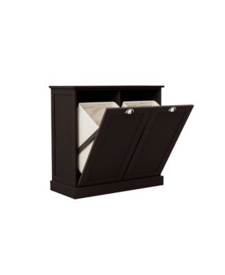 Two-Compartment Tilt-Out Laundry Sorter Cabinet with Hidden Storage