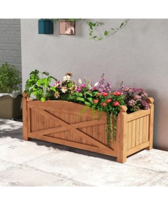 Wooden Raised Garden Bed Elevated Outdoor Planter Box w/ Drainage Holes for Patio