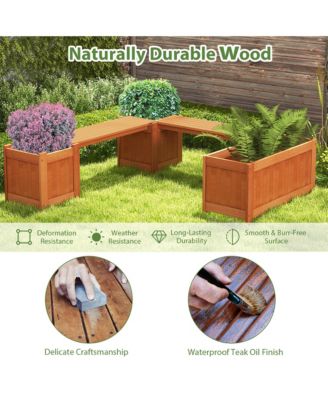 Wood Wooden Planter Box w/ Seat 2-in-1 Raised Garden Bed & Bench Outdoor