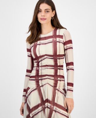 Women's Jendice Mesh Plaid Print Midi Dress