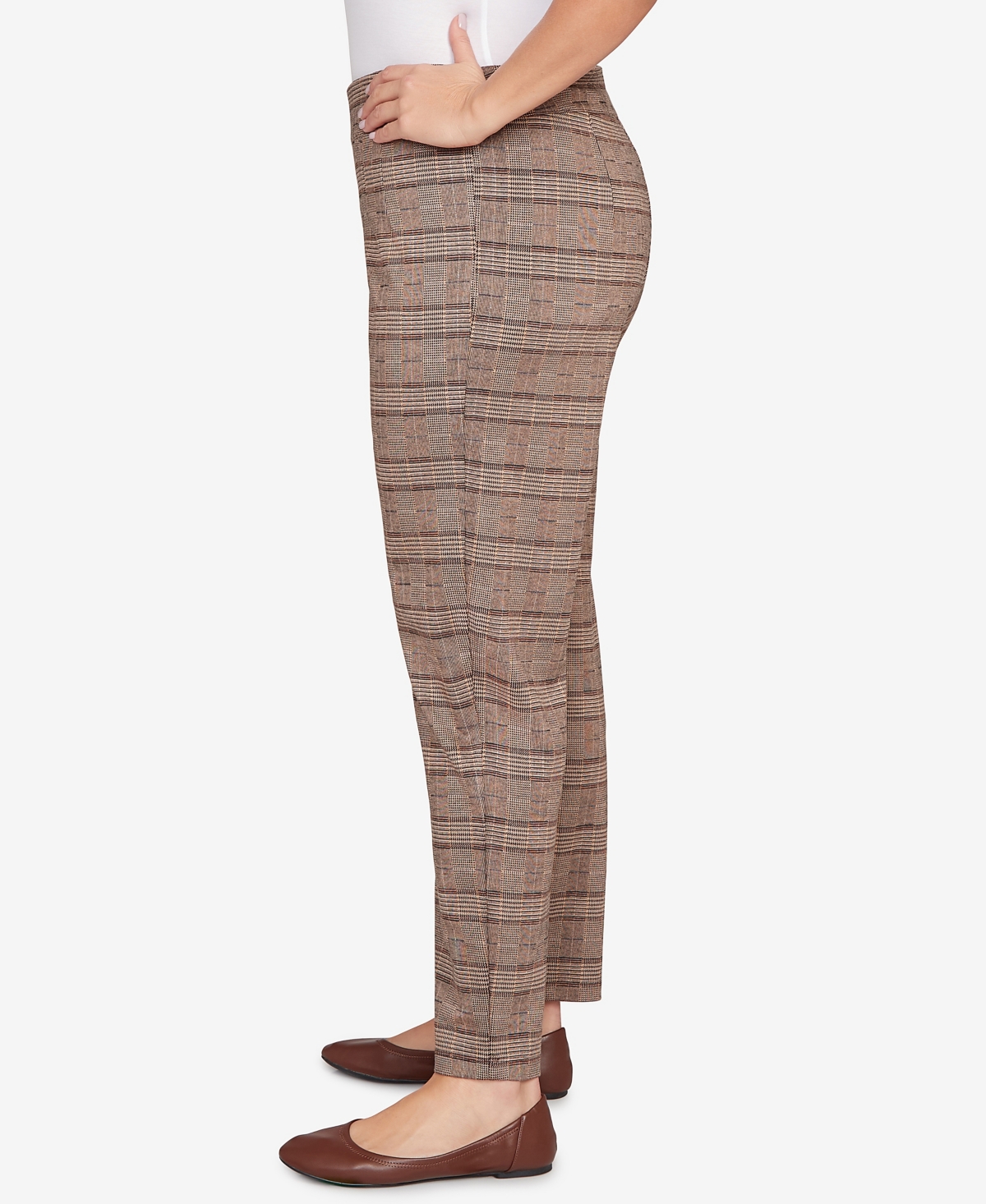 Hearts Of Palm Plus Size Pull On Plaid Pants In Brown