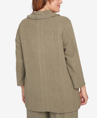 Plus Size Solid Texture Hatchi Cowl Neck Tunic Top