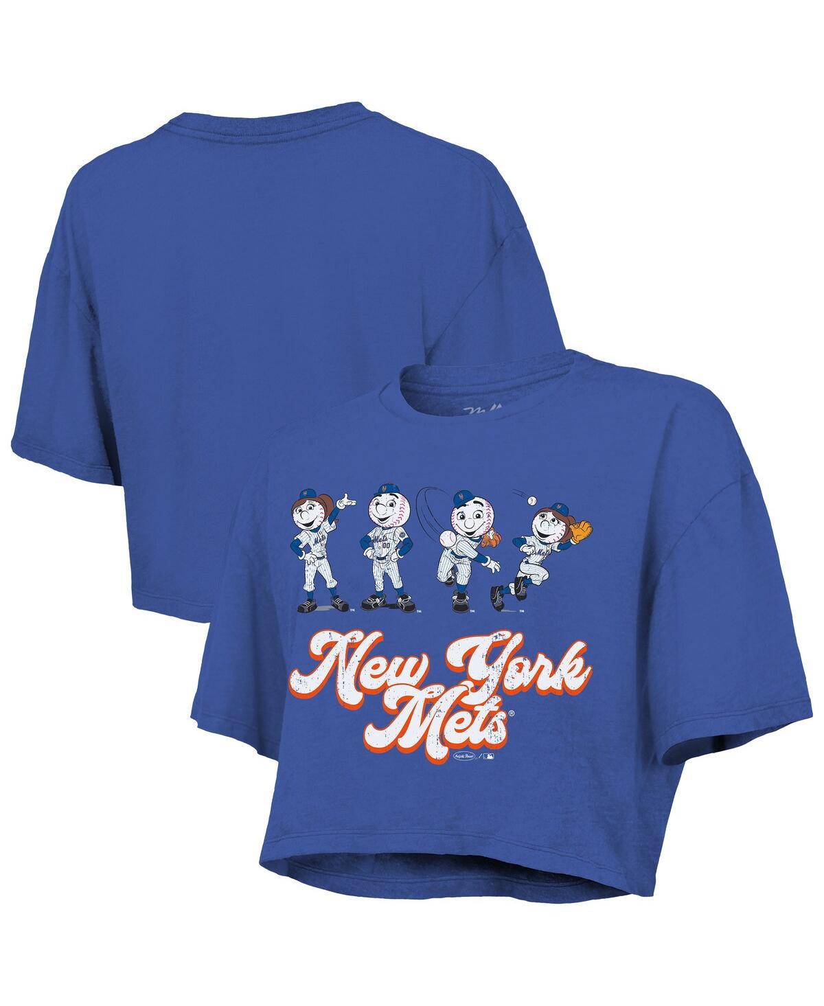 Majestic Threads Royal New York Mets Boxy Crop T-shirt In Blue