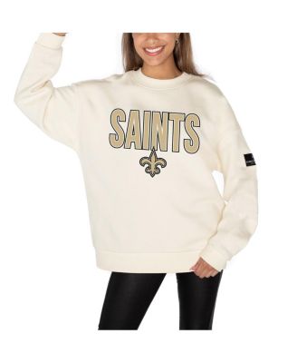 Gameday Couture - Women's Cream New Orleans Saints Premium Fleece Oversized Drop Shoulder Pullover Sweatshirt
