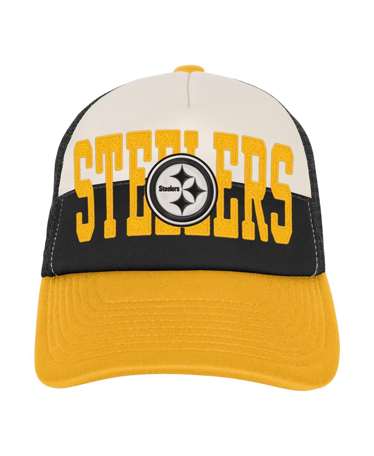 Outerstuff White/gold Pittsburgh Steelers Modern Fan Trucker Adjustable Hat In Multi