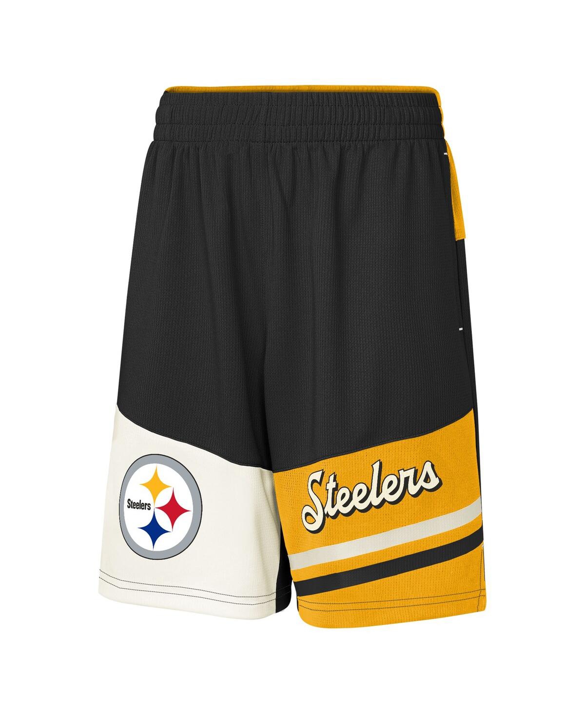 Outerstuff Big Boys And Girls Black Pittsburgh Steelers Fandemonium Mesh Shorts In Multi