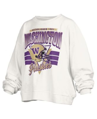 Women's White Washington Huskies Oversized Janice Retro Waist-Length Pullover Sweatshirt