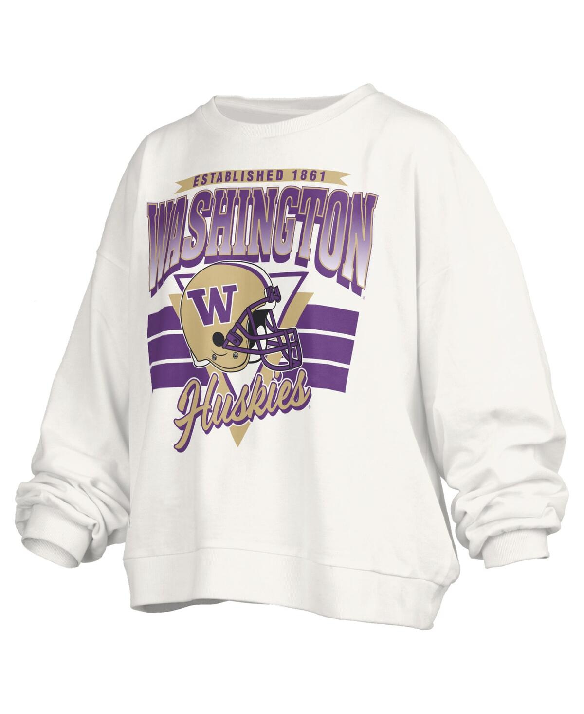 Pressbox Women's White Washington Huskies Oversized Janice Retro Waist-length Pullover Sweatshirt In White