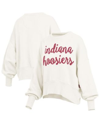 Pressbox - Women's Cream Indiana Hoosiers Oversized Chelsea Waist Length Pullover Sweatshirt