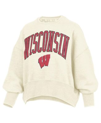 Women's Natural Wisconsin Badgers Oversized Waist-Length Crewneck Sweatshirt