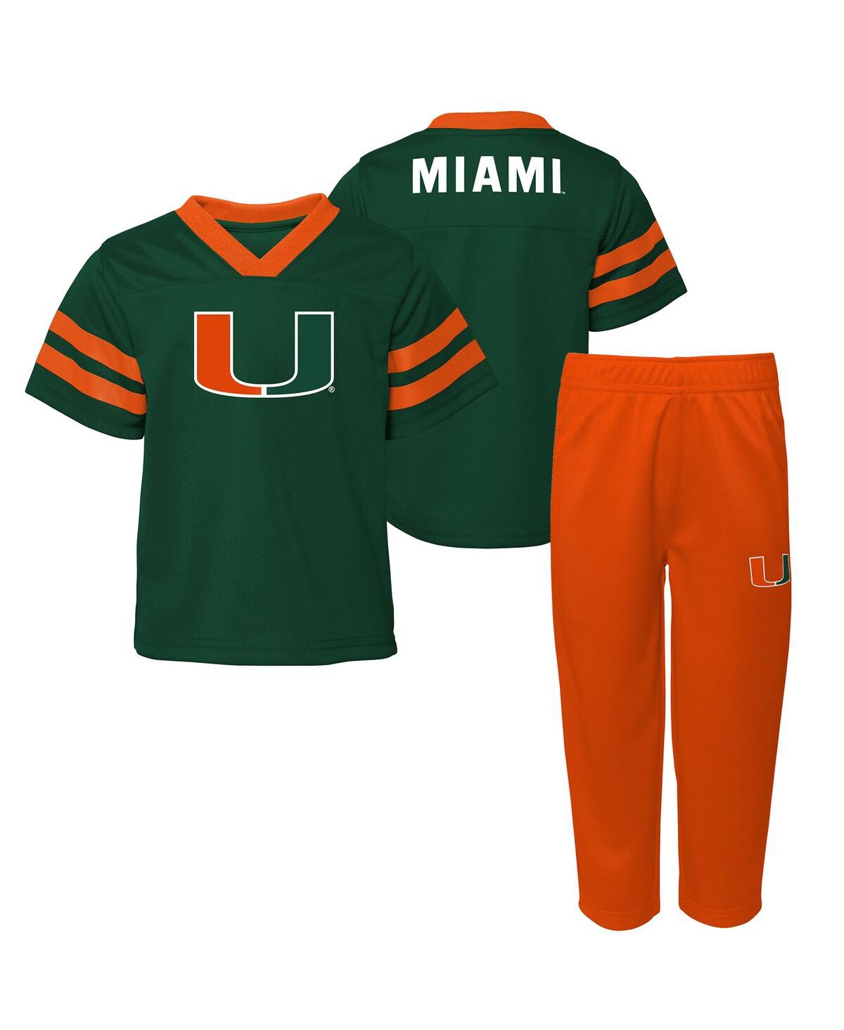 Outerstuff Toddler 2-piece Green/orange Miami Hurricanes Red Zone V-neck Top And Pants Set In Multi