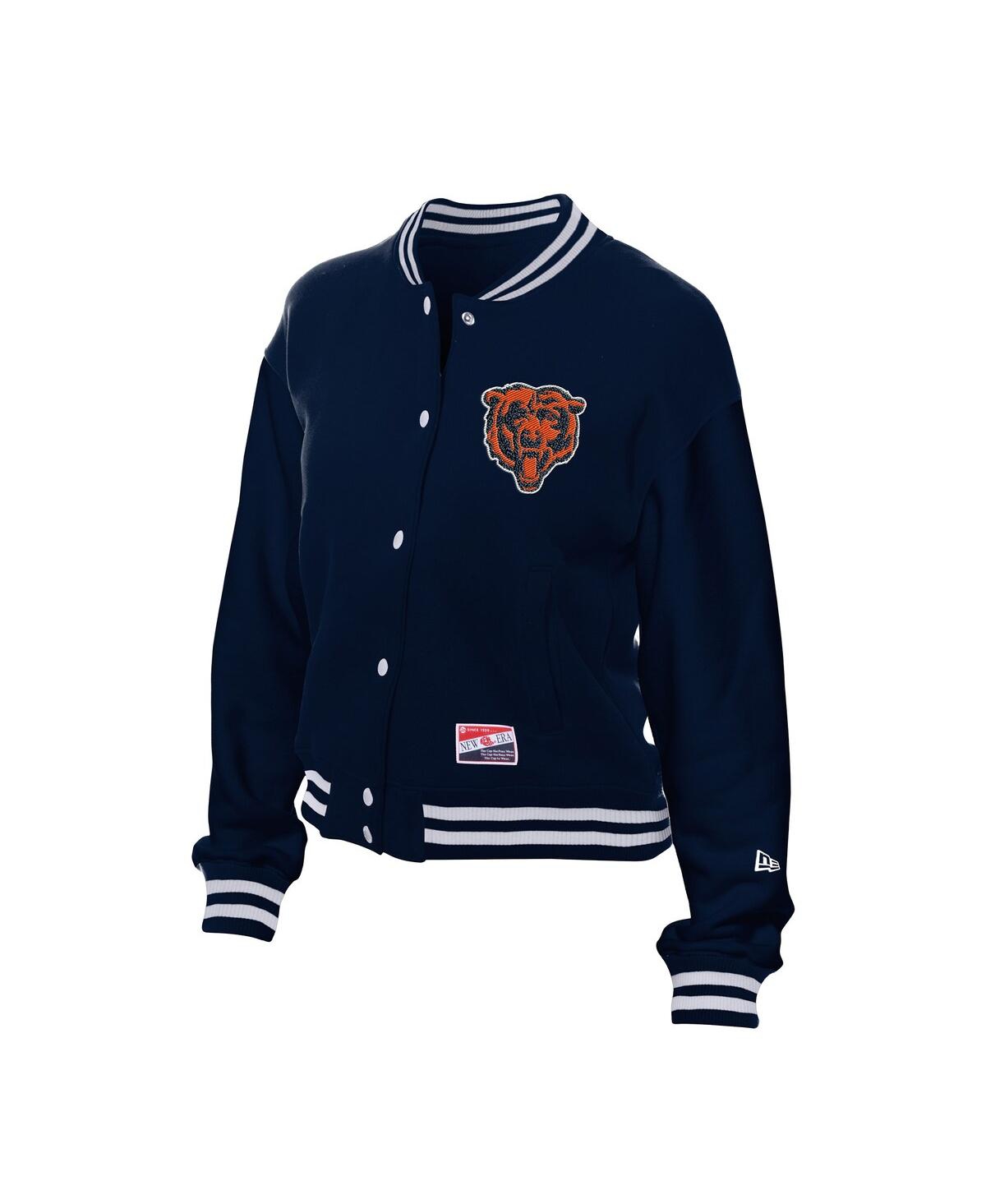 New Era Women's Navy Chicago Bears Throwback Fleece Full-snap Jacket In Blue