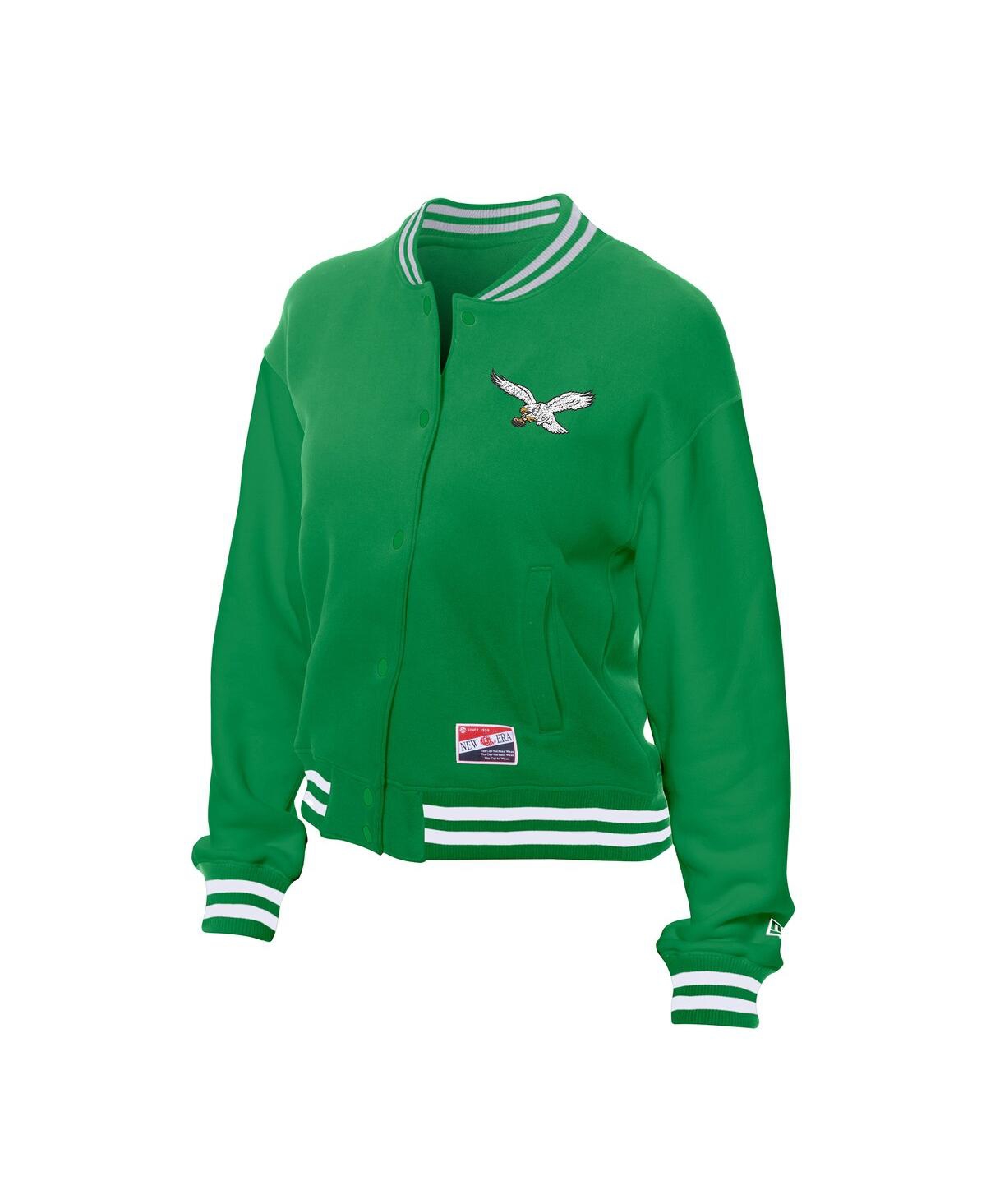 New Era Women's Kelly Green Philadelphia Eagles Throwback Fleece Full-snap Jacket In Green