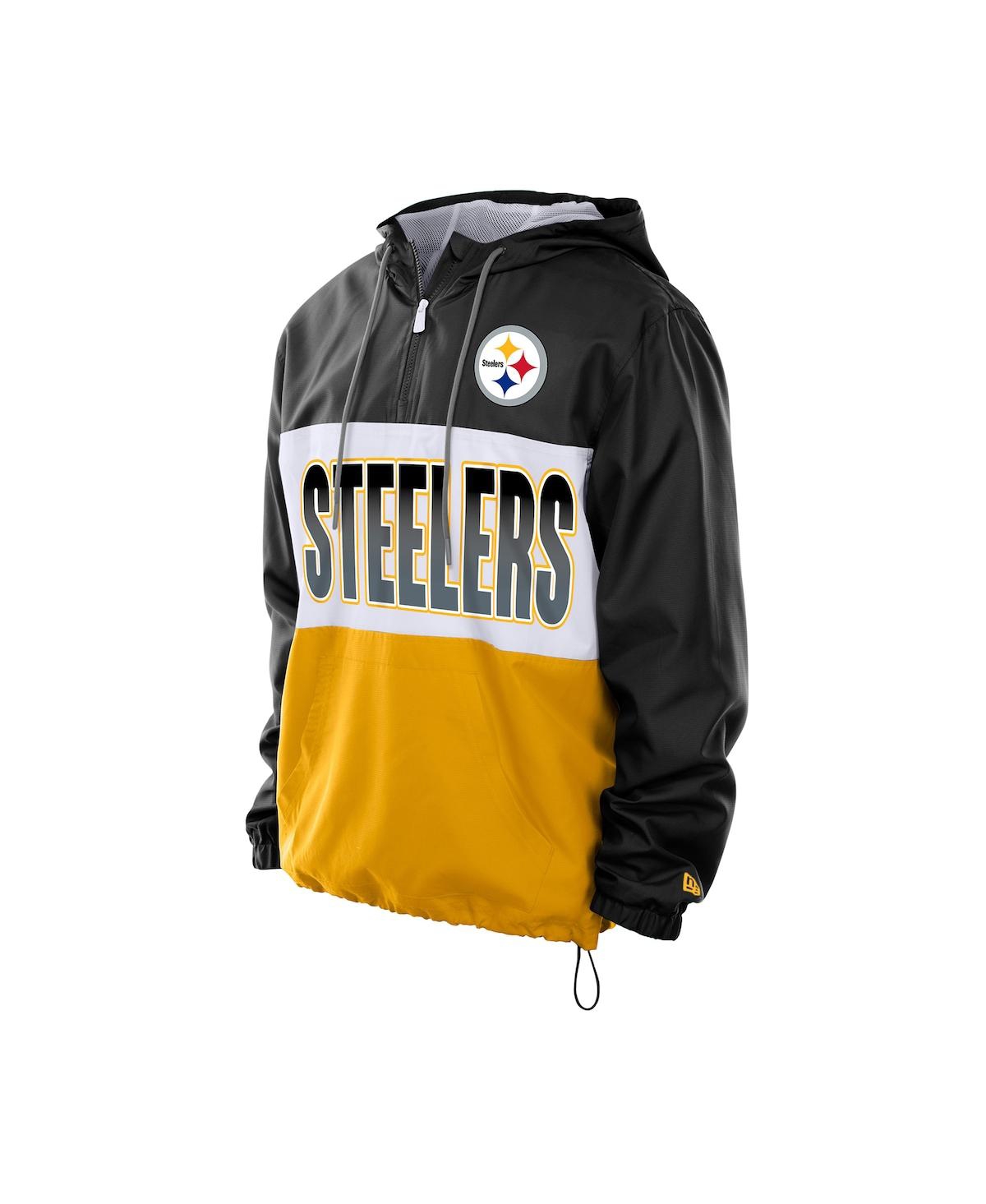 New Era Men's Black Pittsburgh Steelers Ripstop Quarter-Zip Hooded Windbreaker