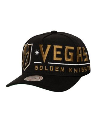 Mitchell & Ness - Men's Black Vegas Golden Knights Busted Logo Wordmark Wrap-Around Pro Pinch Adjustable Hat