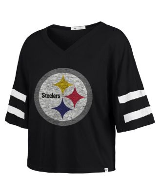Women's Black Pittsburgh Steelers Premier Scout Cropped V-Neck T-Shirt