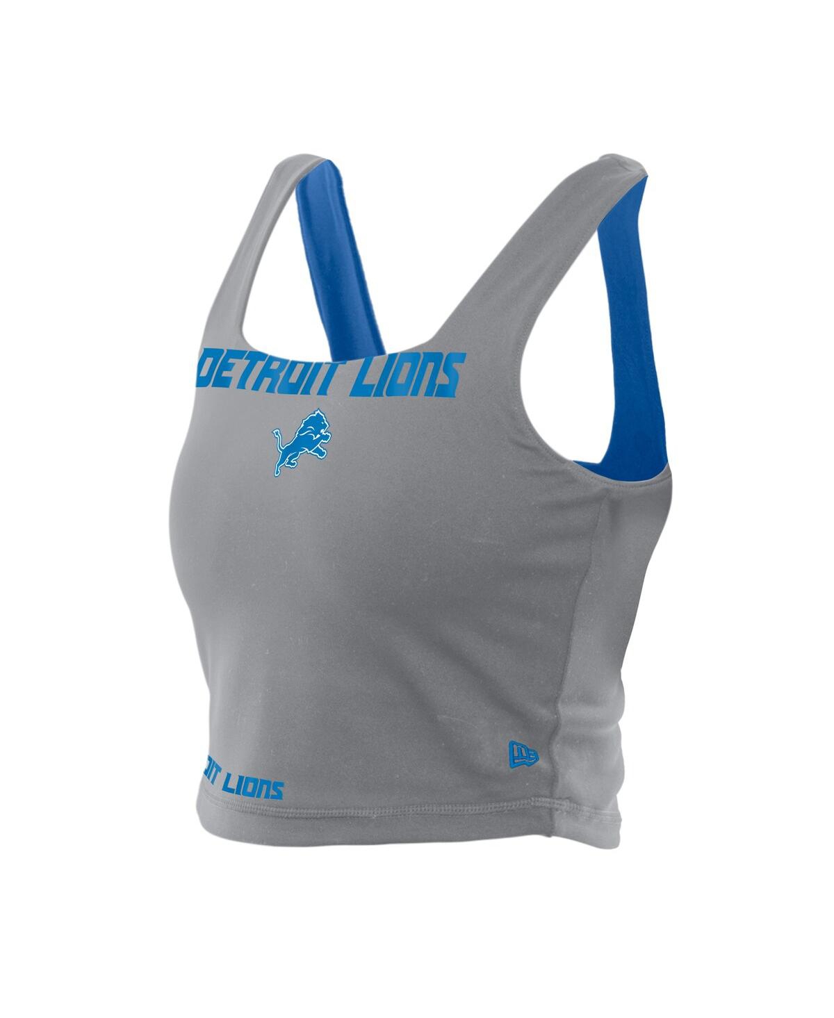 New Era Women's Blue/gray Detroit Lions Reversible Cropped Sport Classics Tank Top In Multi